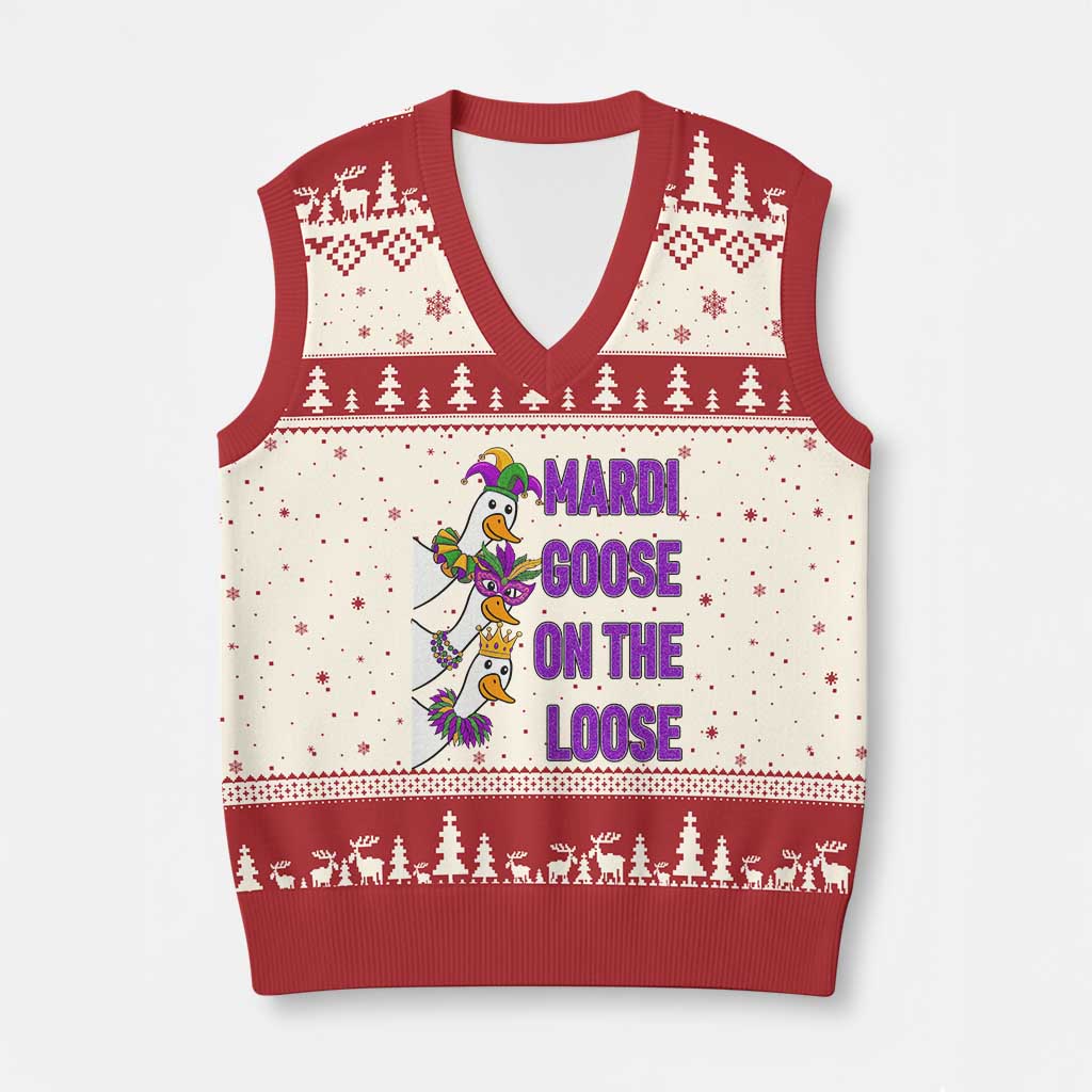 Funny Mardi Gras V-Neck Knit Sweater Vest Louisiana Carnival Silly Goose Festival TS14 Beige Red Print Your Wear