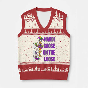 Funny Mardi Gras V-Neck Knit Sweater Vest Louisiana Carnival Silly Goose Festival TS14 Beige Red Print Your Wear