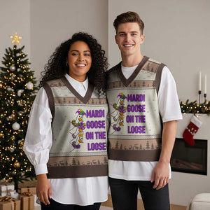 Funny Mardi Gras V-Neck Knit Sweater Vest Louisiana Carnival Silly Goose Festival TS14 Mocha Mousse Print Your Wear