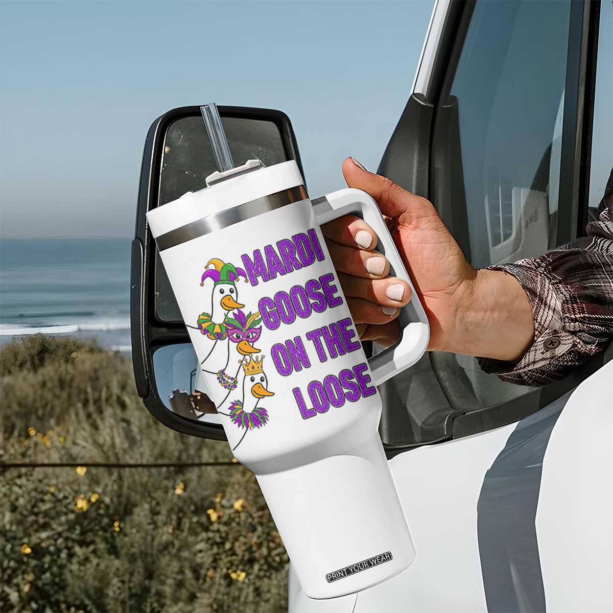 Funny Mardi Gras Tumbler With Handle Louisiana Carnival Silly Goose Festival TS14 Print Your Wear