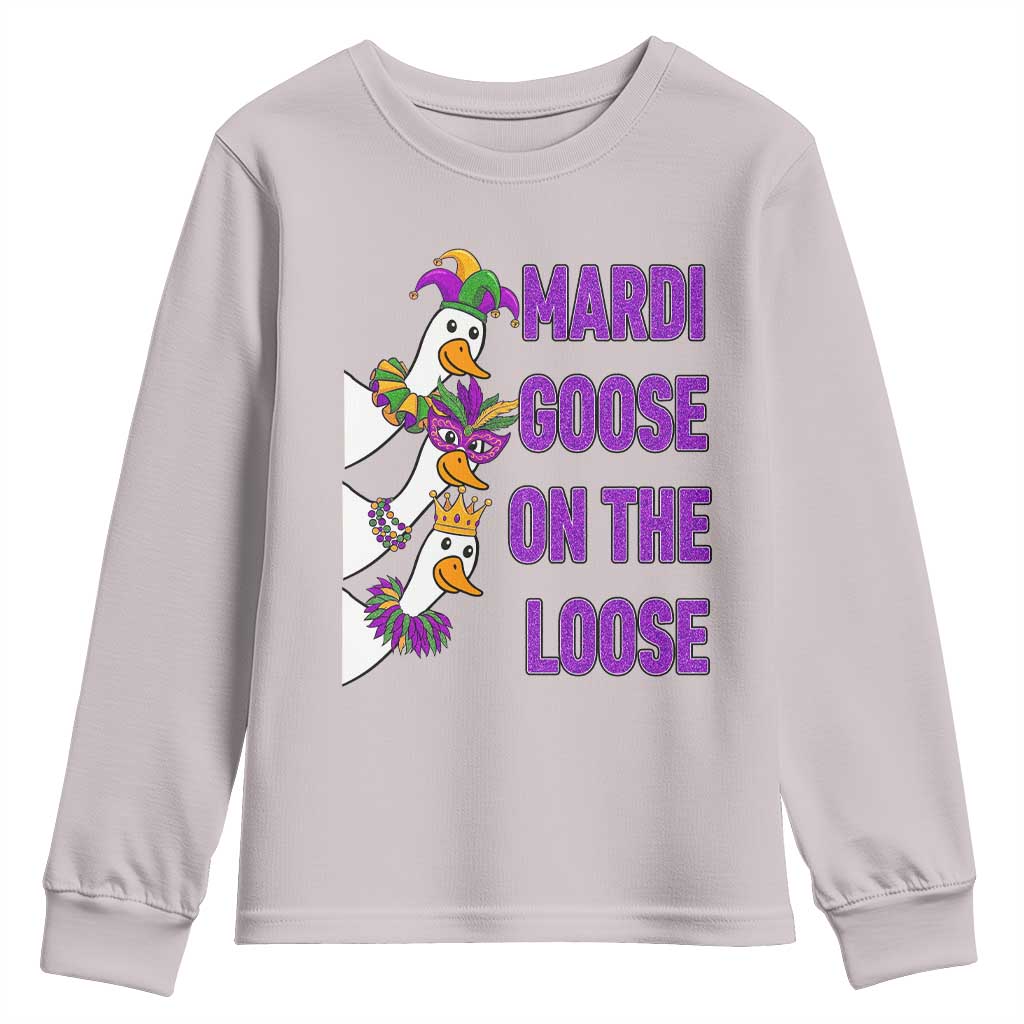 Funny Mardi Gras Youth Sweatshirt Louisiana Carnival Silly Goose Festival TS14 Ice Gray Print Your Wear