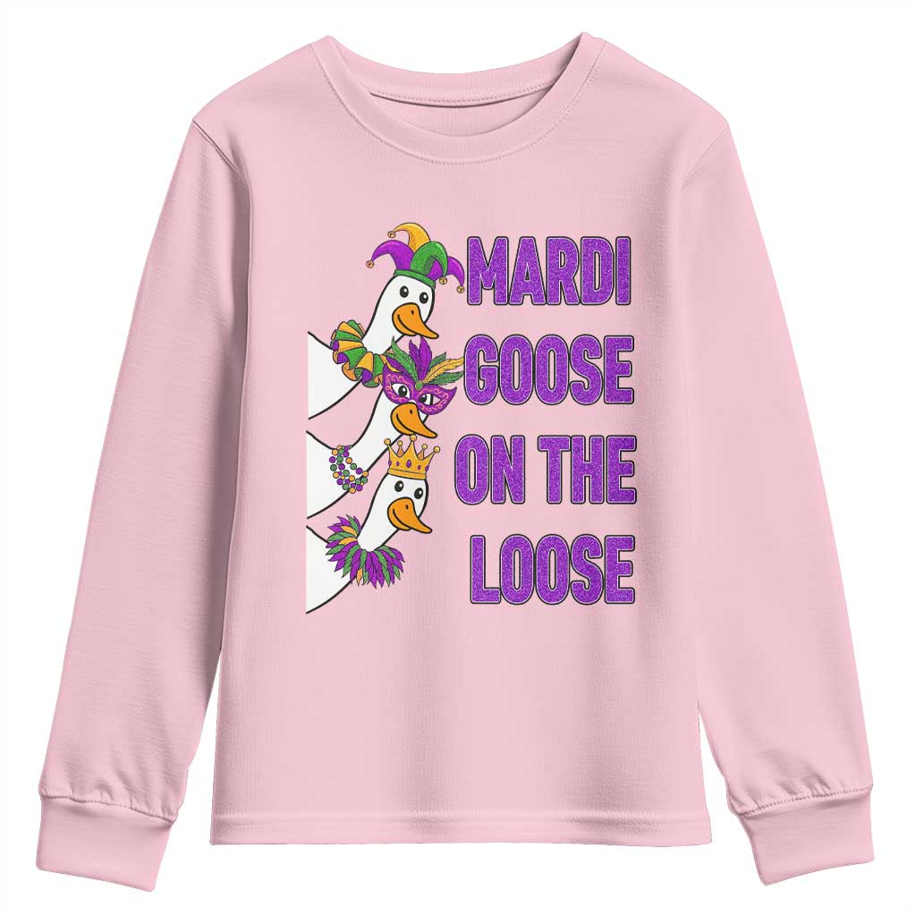 Funny Mardi Gras Youth Sweatshirt Louisiana Carnival Silly Goose Festival TS14 Light Pink Print Your Wear