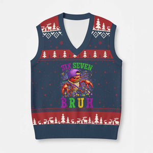 67 Mardi Gras V-Neck Knit Sweater Vest Funny Crawfish Six Seven Bruh Meme TS14 Navy Red Print Your Wear