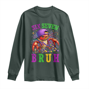 67 Mardi Gras Long Sleeve Shirt Funny Crawfish Six Seven Bruh Meme TS14 Dark Forest Green Print Your Wear