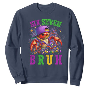 67 Mardi Gras Sweatshirt Funny Crawfish Six Seven Bruh Meme TS14 Navy Print Your Wear