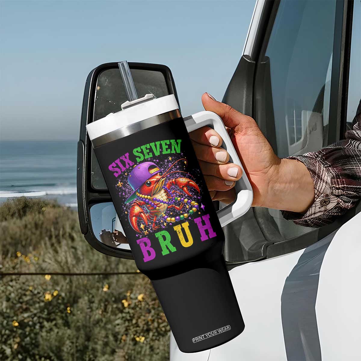 67 Mardi Gras Tumbler With Handle Funny Crawfish Six Seven Bruh Meme TS14 Print Your Wear