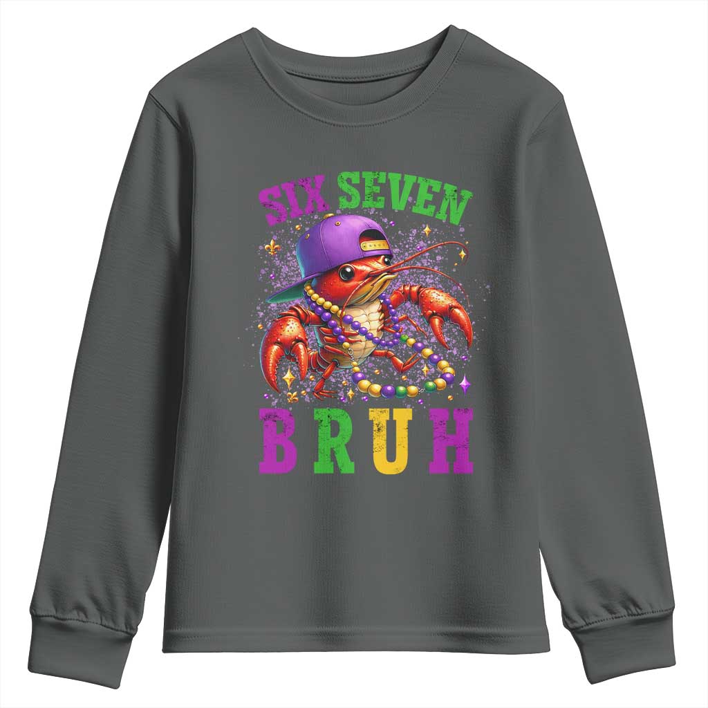 67 Mardi Gras Youth Sweatshirt Funny Crawfish Six Seven Bruh Meme TS14 Dark Heather Print Your Wear