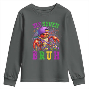 67 Mardi Gras Youth Sweatshirt Funny Crawfish Six Seven Bruh Meme TS14 Dark Heather Print Your Wear