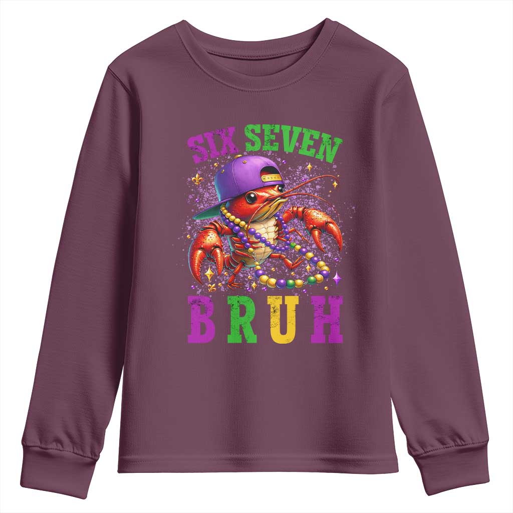 67 Mardi Gras Youth Sweatshirt Funny Crawfish Six Seven Bruh Meme TS14 Maroon Print Your Wear