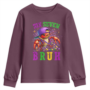 67 Mardi Gras Youth Sweatshirt Funny Crawfish Six Seven Bruh Meme TS14 Maroon Print Your Wear