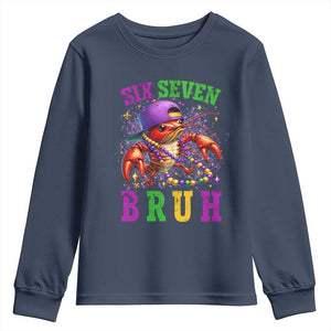 67 Mardi Gras Youth Sweatshirt Funny Crawfish Six Seven Bruh Meme TS14 Navy Print Your Wear