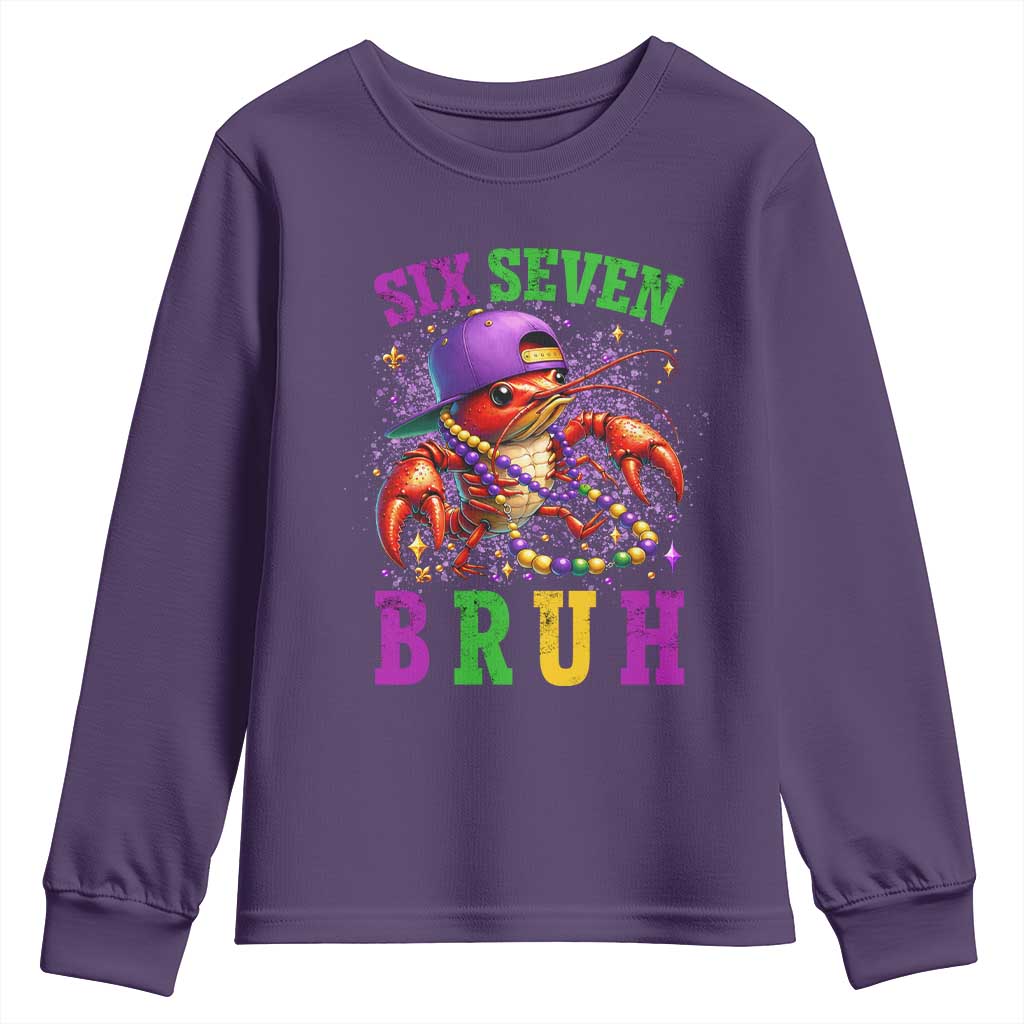 67 Mardi Gras Youth Sweatshirt Funny Crawfish Six Seven Bruh Meme TS14 Purple Print Your Wear