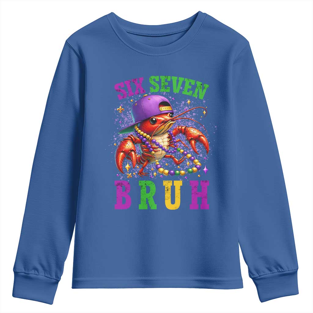 67 Mardi Gras Youth Sweatshirt Funny Crawfish Six Seven Bruh Meme TS14 Royal Blue Print Your Wear