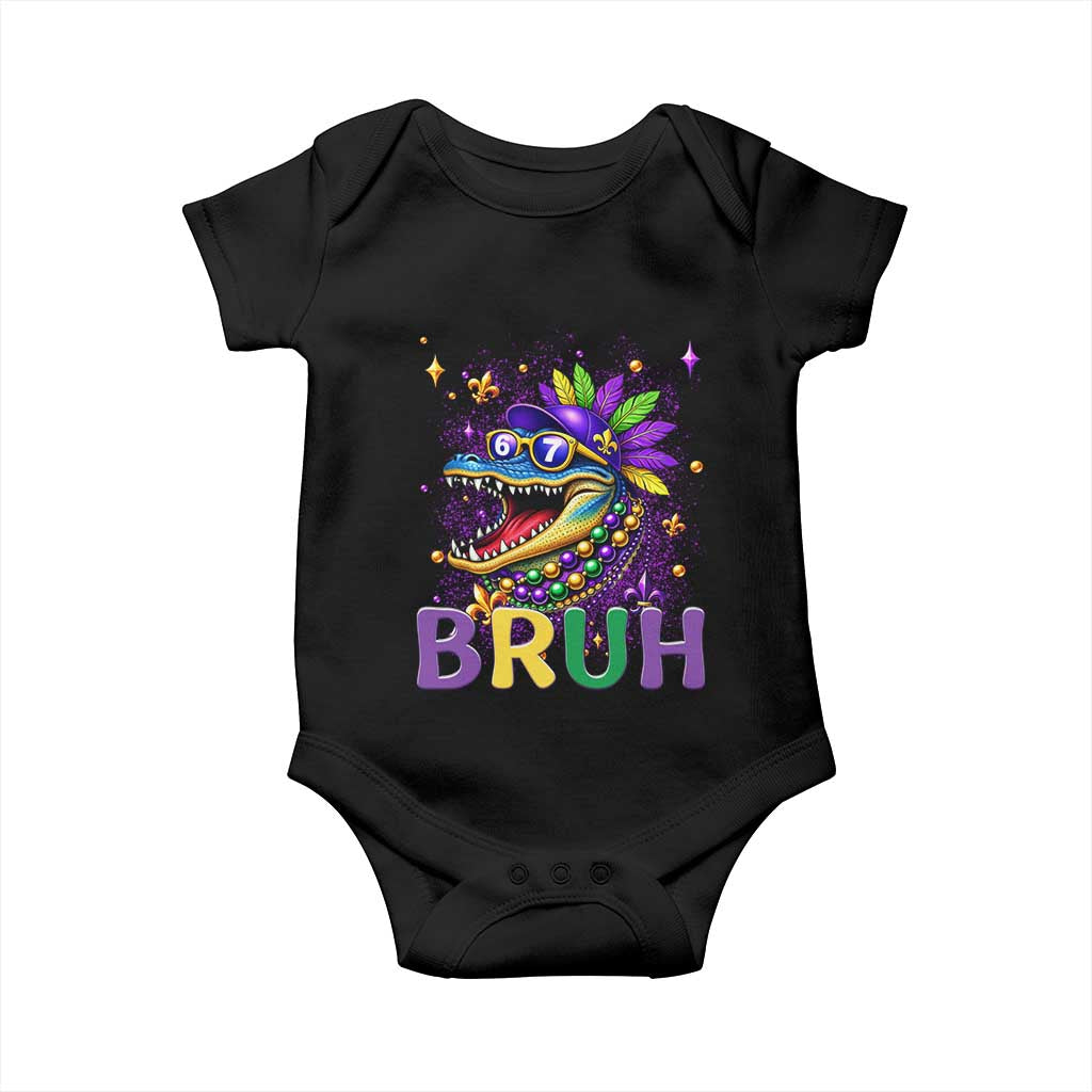 67 Mardi Gras Baby Onesie Funny Alligator Six Seven Bruh Meme TS14 Black Print Your Wear