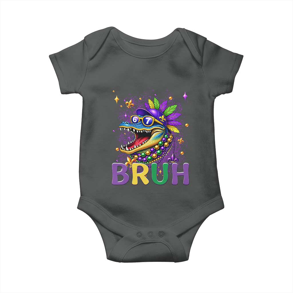 67 Mardi Gras Baby Onesie Funny Alligator Six Seven Bruh Meme TS14 Dark Heather Print Your Wear