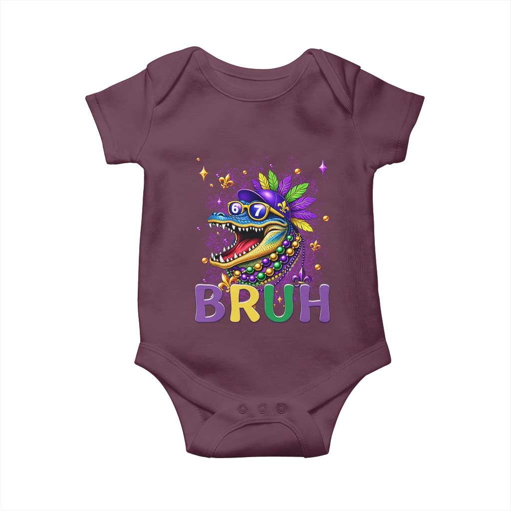 67 Mardi Gras Baby Onesie Funny Alligator Six Seven Bruh Meme TS14 Maroon Print Your Wear