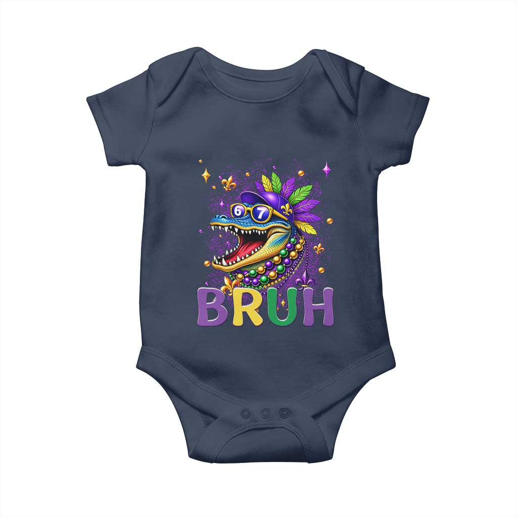 67 Mardi Gras Baby Onesie Funny Alligator Six Seven Bruh Meme TS14 Navy Print Your Wear
