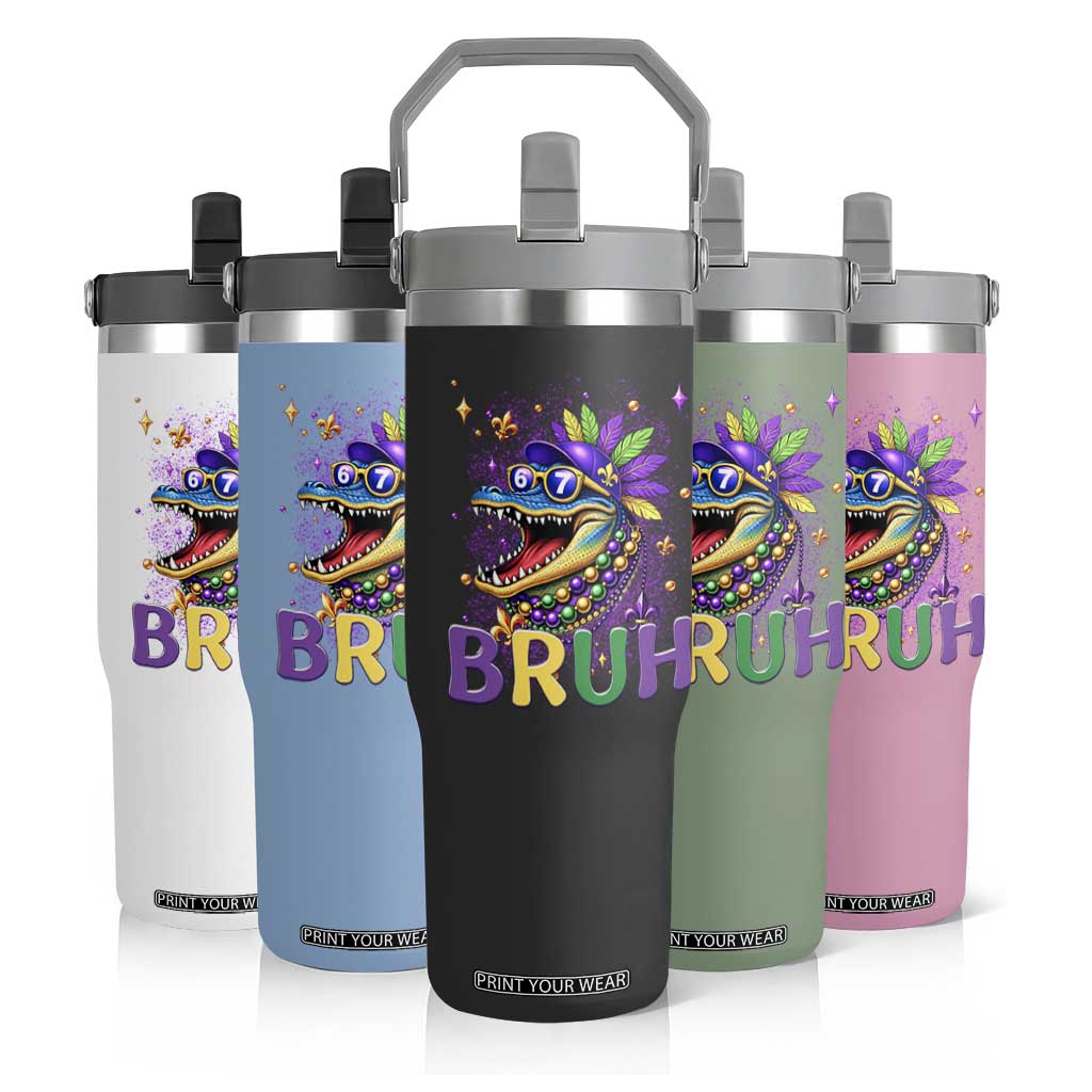 67 Mardi Gras Flip Straw Tumbler Funny Alligator Six Seven Bruh Meme TS14 Print Your Wear
