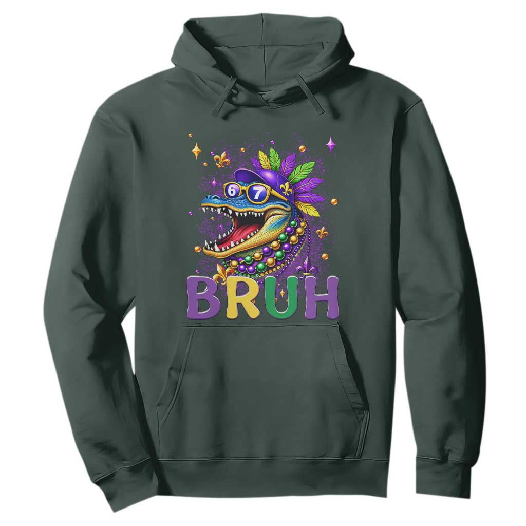 67 Mardi Gras Hoodie Funny Alligator Six Seven Bruh Meme TS14 Dark Forest Green Print Your Wear