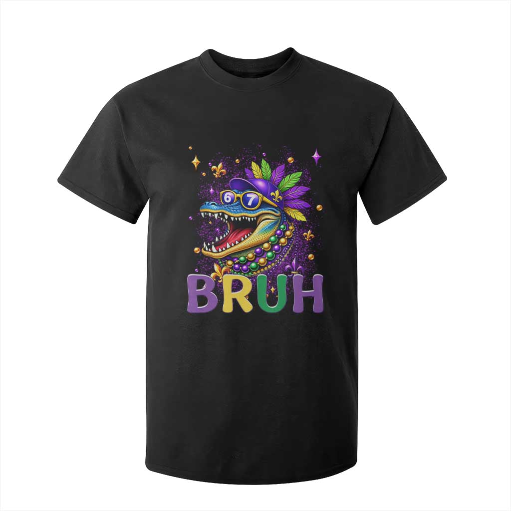 67 Mardi Gras T Shirt For Kid Funny Alligator Six Seven Bruh Meme TS14 Black Print Your Wear