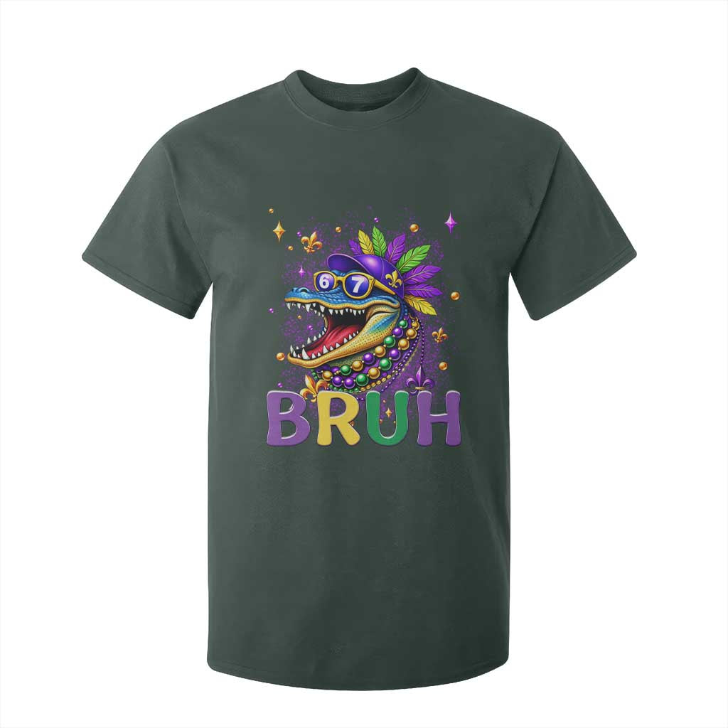 67 Mardi Gras T Shirt For Kid Funny Alligator Six Seven Bruh Meme TS14 Dark Forest Green Print Your Wear