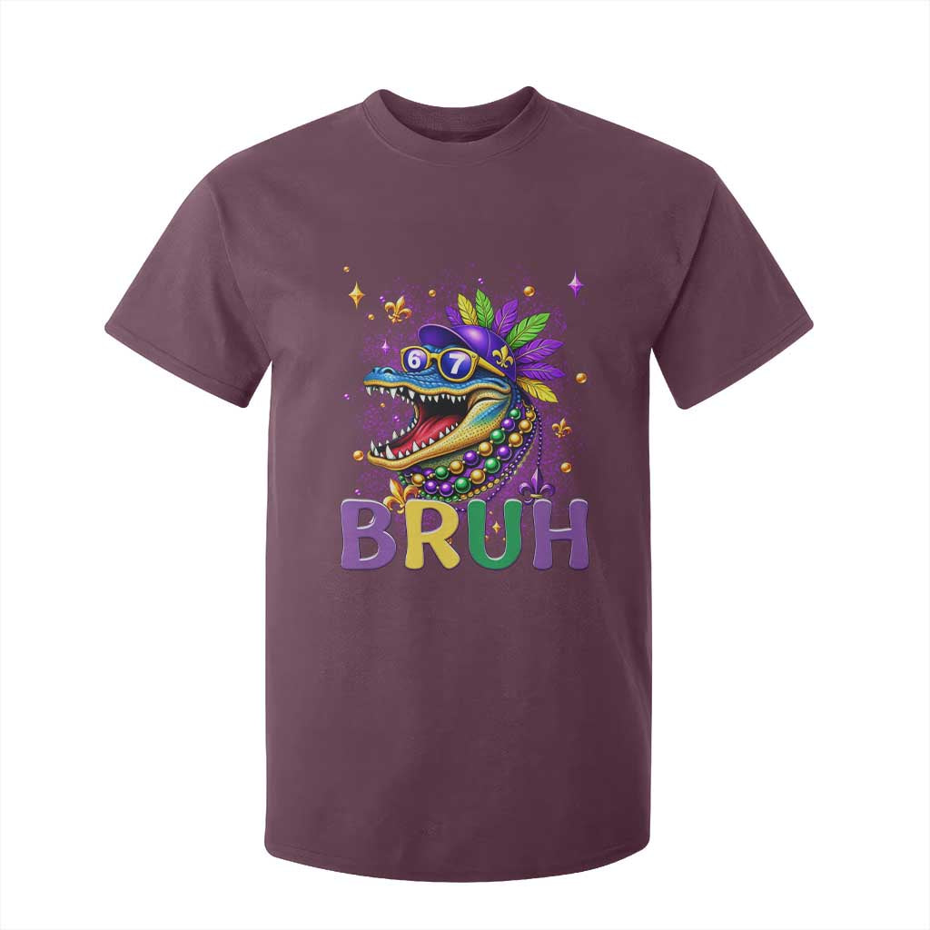 67 Mardi Gras T Shirt For Kid Funny Alligator Six Seven Bruh Meme TS14 Maroon Print Your Wear