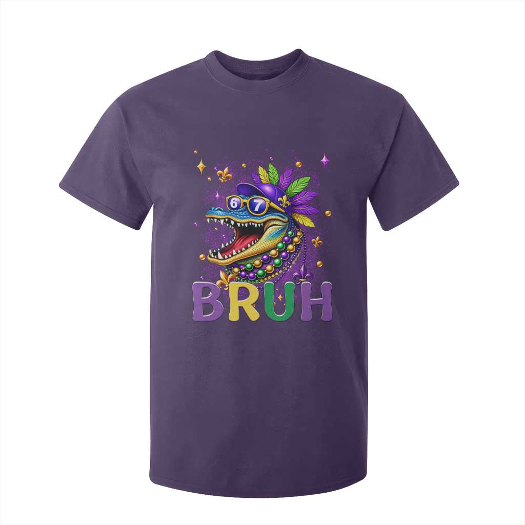 67 Mardi Gras T Shirt For Kid Funny Alligator Six Seven Bruh Meme TS14 Purple Print Your Wear