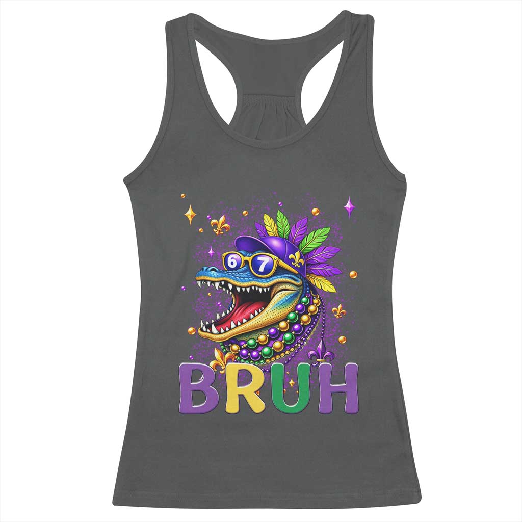 67 Mardi Gras Racerback Tank Top Funny Alligator Six Seven Bruh Meme TS14 Dark Heather Print Your Wear