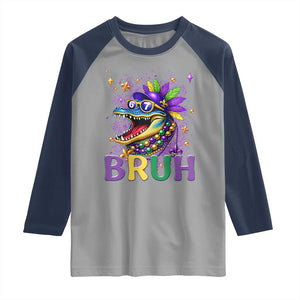 67 Mardi Gras Raglan Shirt Funny Alligator Six Seven Bruh Meme TS14 Sport Gray Navy Print Your Wear