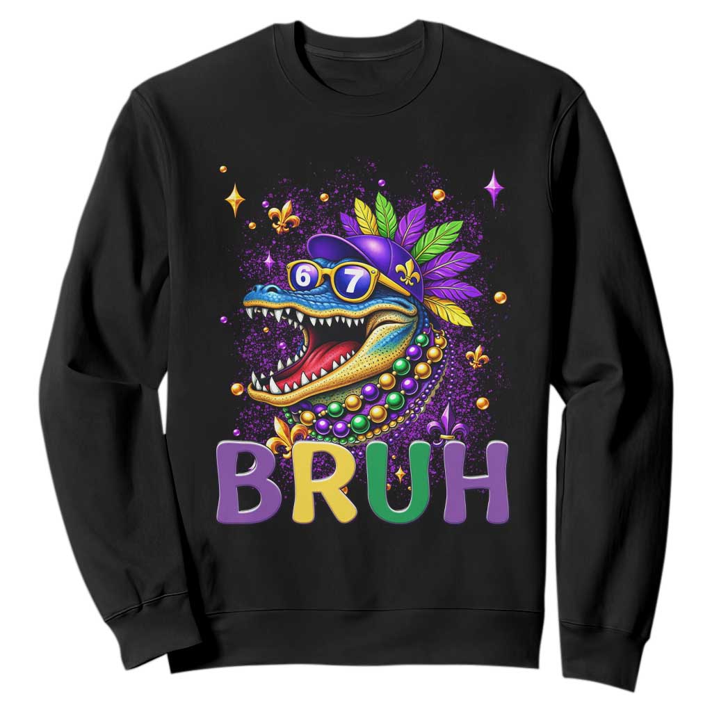 67 Mardi Gras Sweatshirt Funny Alligator Six Seven Bruh Meme TS14 Black Print Your Wear