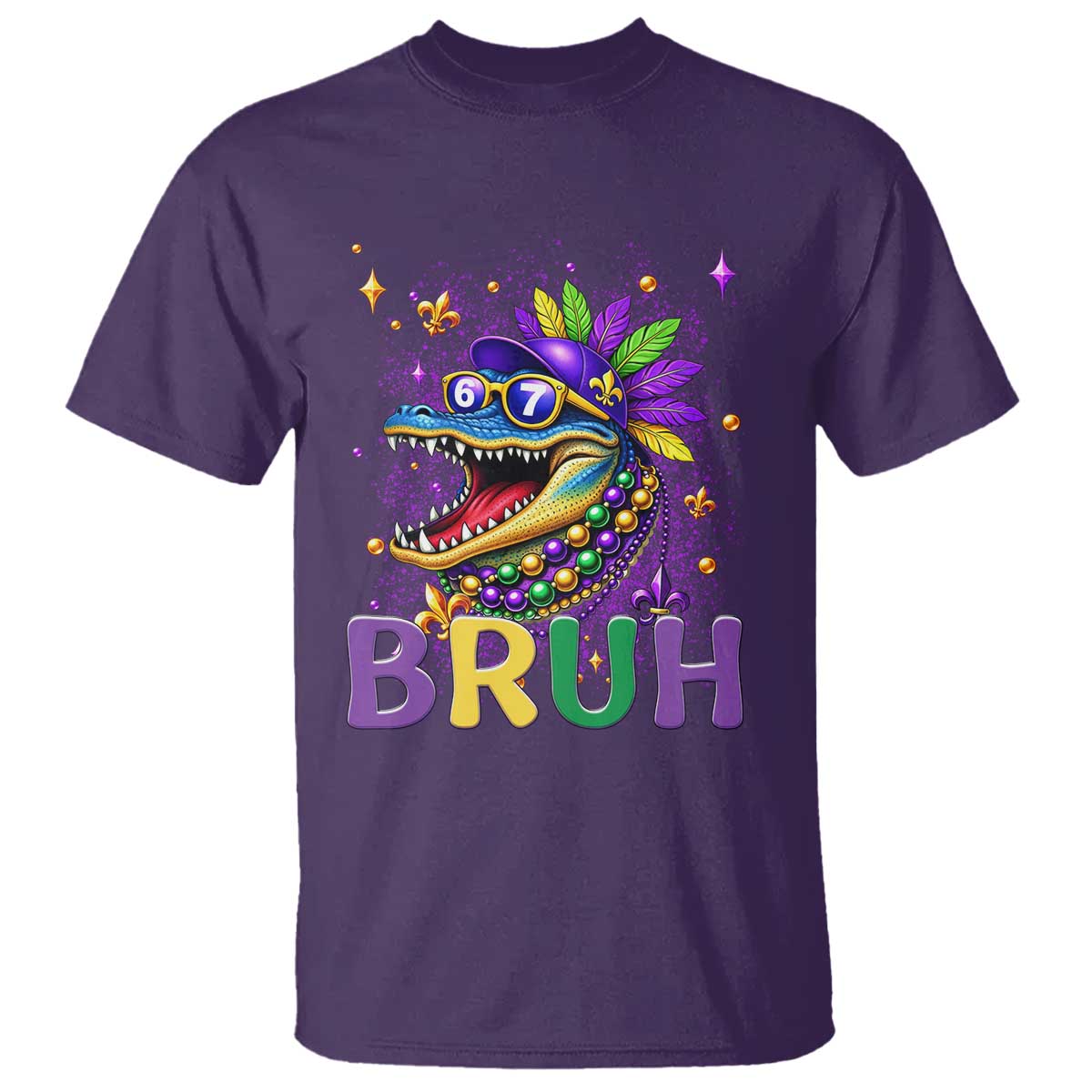 67 Mardi Gras T Shirt Funny Alligator Six Seven Bruh Meme TS14 Purple Print Your Wear
