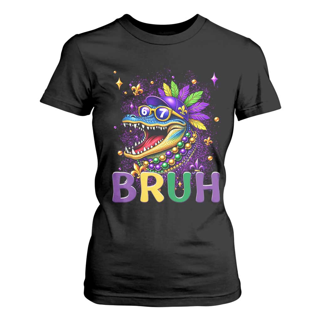 67 Mardi Gras T Shirt For Women Funny Alligator Six Seven Bruh Meme TS14 Black Print Your Wear