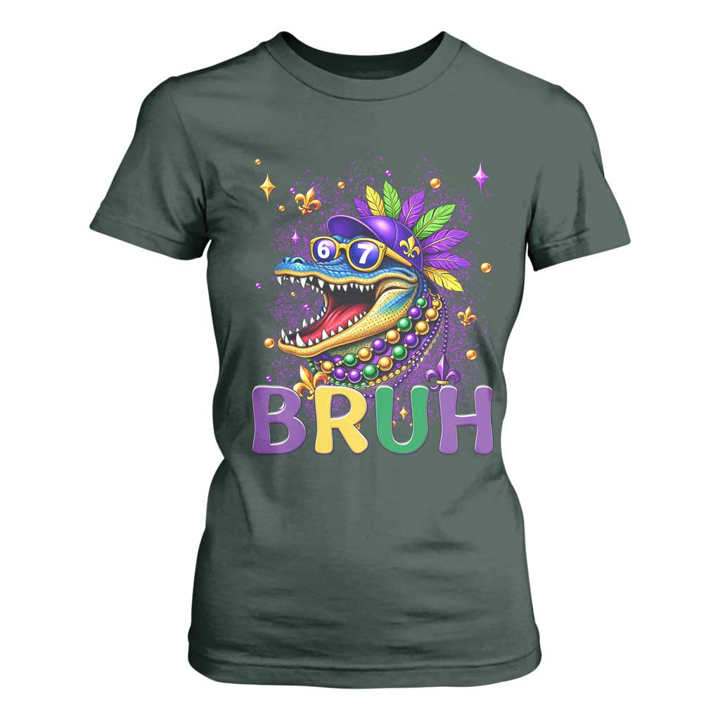 67 Mardi Gras T Shirt For Women Funny Alligator Six Seven Bruh Meme TS14 Dark Forest Green Print Your Wear