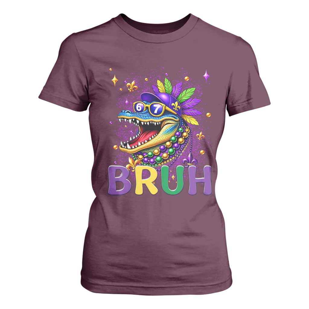 67 Mardi Gras T Shirt For Women Funny Alligator Six Seven Bruh Meme TS14 Maroon Print Your Wear