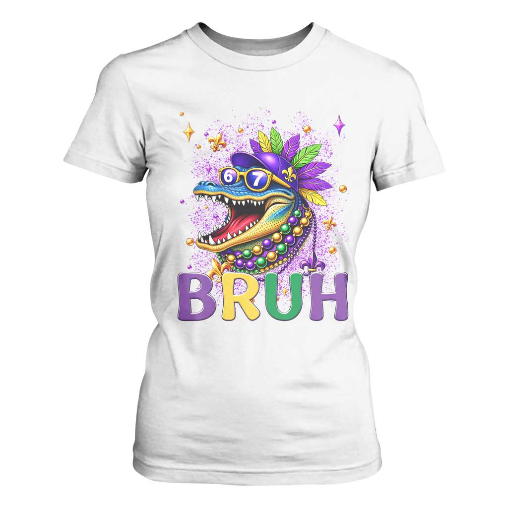 67 Mardi Gras T Shirt For Women Funny Alligator Six Seven Bruh Meme TS14 White Print Your Wear