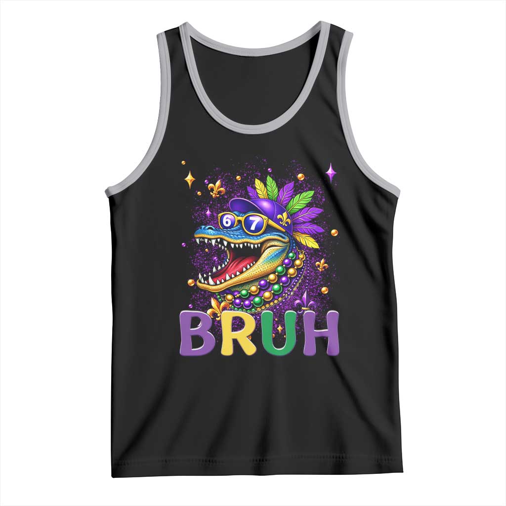 67 Mardi Gras Tank Top Funny Alligator Six Seven Bruh Meme TS14 Black Athletic Heather Print Your Wear