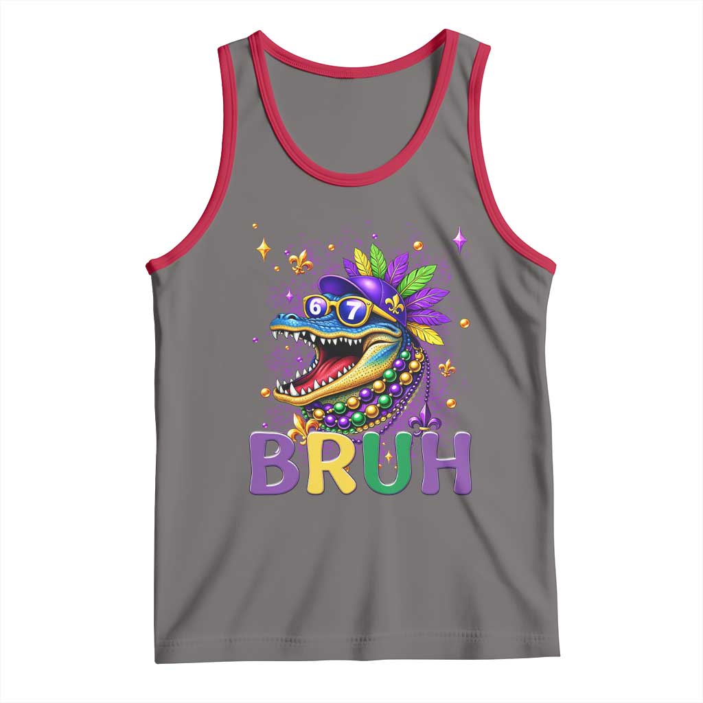 67 Mardi Gras Tank Top Funny Alligator Six Seven Bruh Meme TS14 Deep Heather Red Print Your Wear