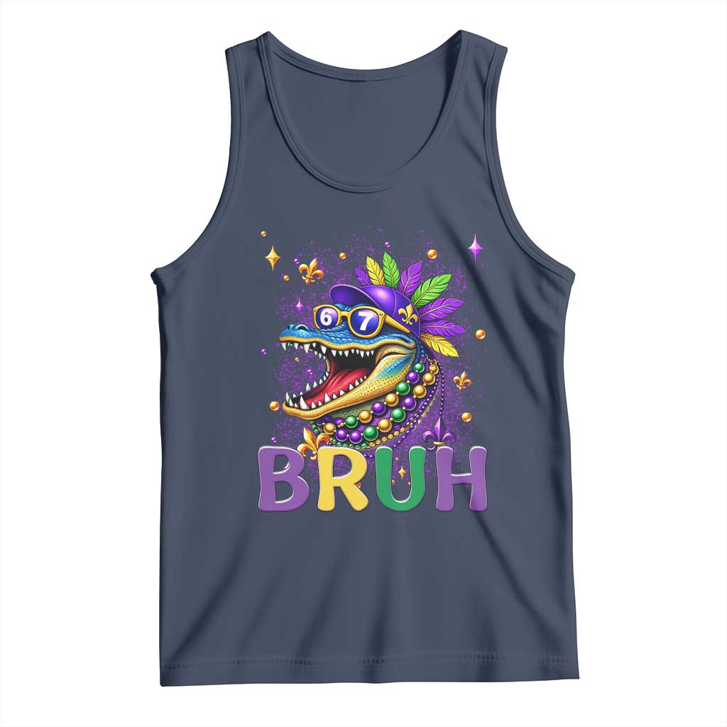 67 Mardi Gras Tank Top Funny Alligator Six Seven Bruh Meme TS14 Navy Print Your Wear