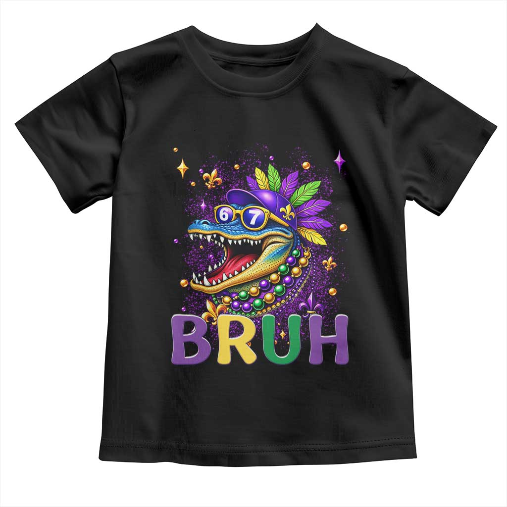 67 Mardi Gras Toddler T Shirt Funny Alligator Six Seven Bruh Meme TS14 Black Print Your Wear