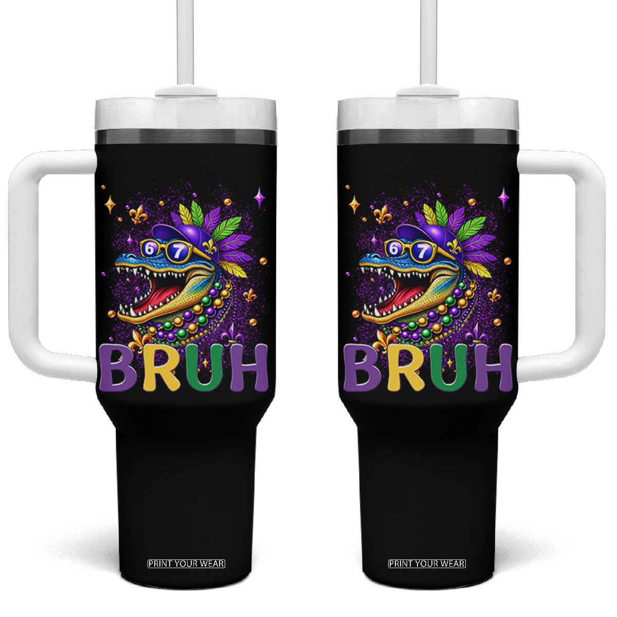 67 Mardi Gras Tumbler With Handle Funny Alligator Six Seven Bruh Meme TS14 One Size: 40 oz Black Print Your Wear