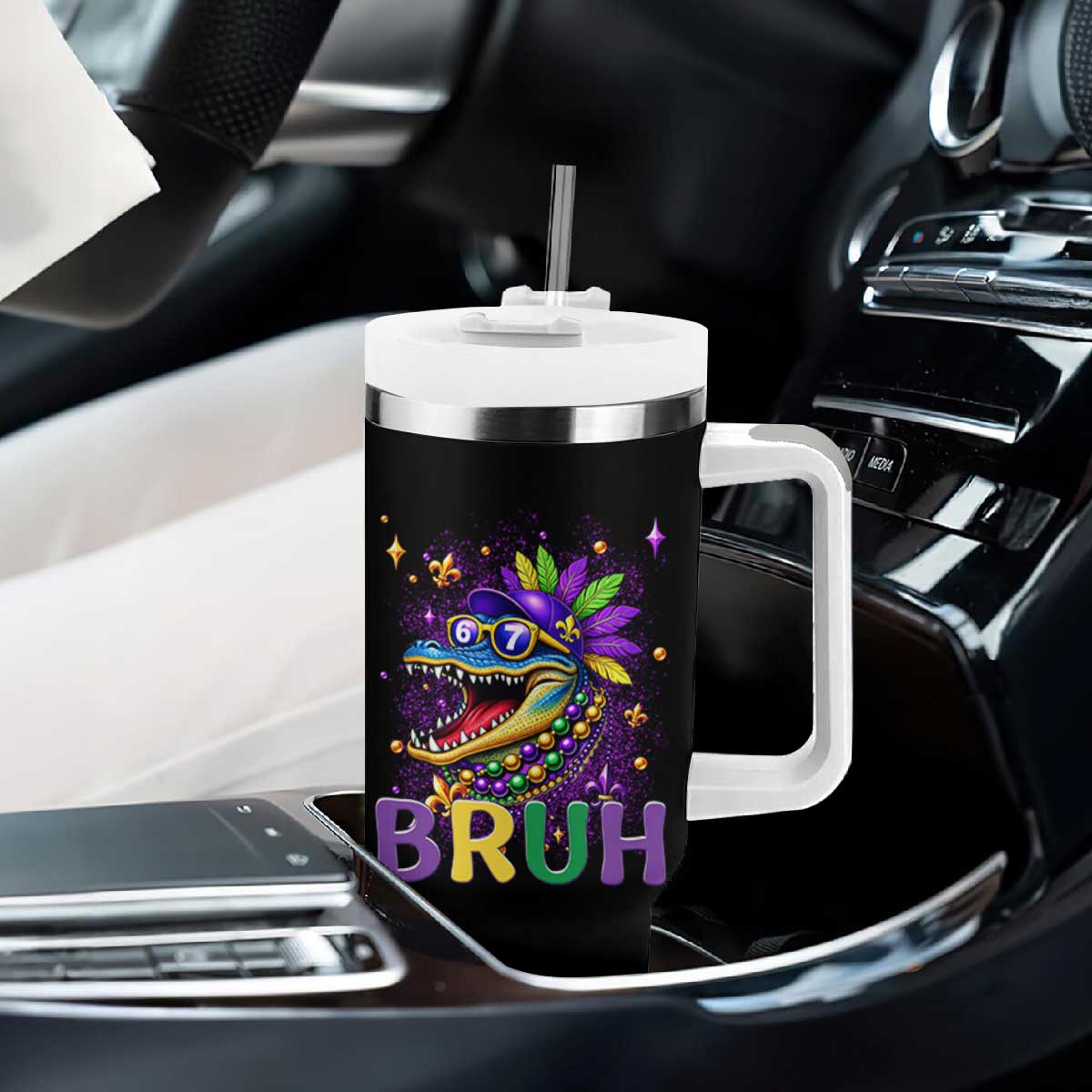 67 Mardi Gras Tumbler With Handle Funny Alligator Six Seven Bruh Meme TS14 Print Your Wear