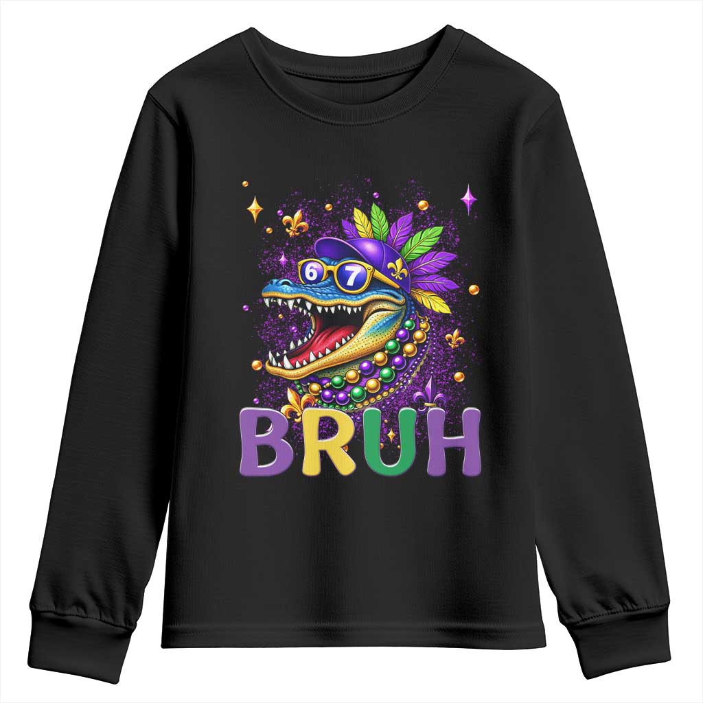 67 Mardi Gras Youth Sweatshirt Funny Alligator Six Seven Bruh Meme TS14 Black Print Your Wear