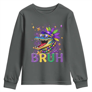 67 Mardi Gras Youth Sweatshirt Funny Alligator Six Seven Bruh Meme TS14 Dark Heather Print Your Wear