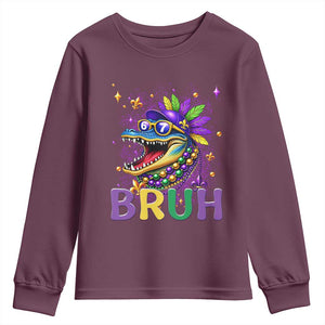 67 Mardi Gras Youth Sweatshirt Funny Alligator Six Seven Bruh Meme TS14 Maroon Print Your Wear