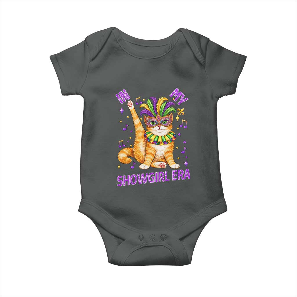 Mardi Gras Cat Baby Onesie In My Showgirl Era TS14 Dark Heather Print Your Wear