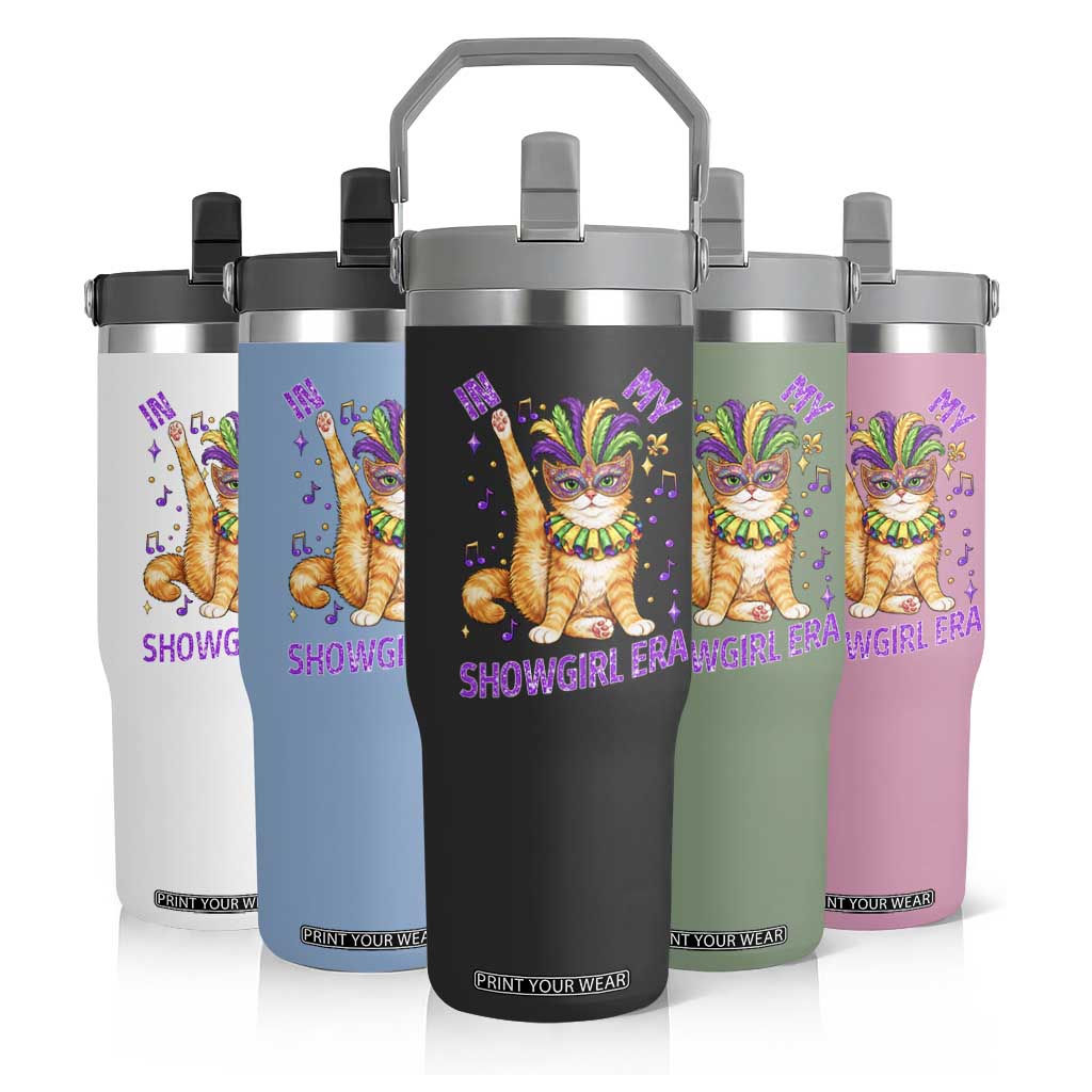Mardi Gras Cat Flip Straw Tumbler In My Showgirl Era TS14 Print Your Wear