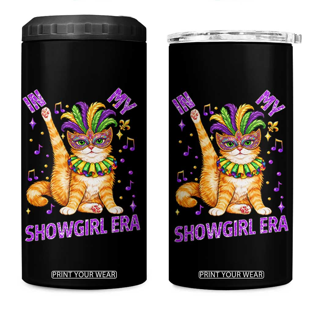 Mardi Gras Cat 4 in 1 Can Cooler Tumbler In My Showgirl Era TS14 One Size: 16 oz Black Print Your Wear