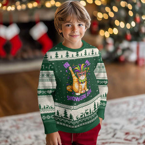 Mardi Gras Cat Ugly Christmas Sweater In My Showgirl Era TS14 Forest Green Beige Print Your Wear