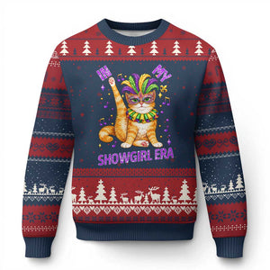 Mardi Gras Cat Ugly Christmas Sweater In My Showgirl Era TS14 Navy Red Print Your Wear