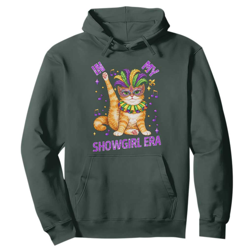 Mardi Gras Cat Hoodie In My Showgirl Era TS14 Dark Forest Green Print Your Wear